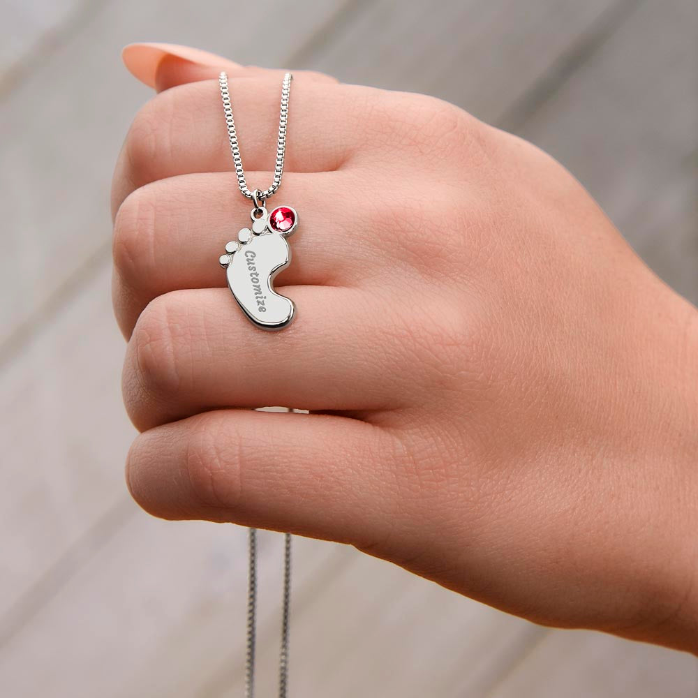 I love You Grandma | Baby Feet Necklace with Birthstone