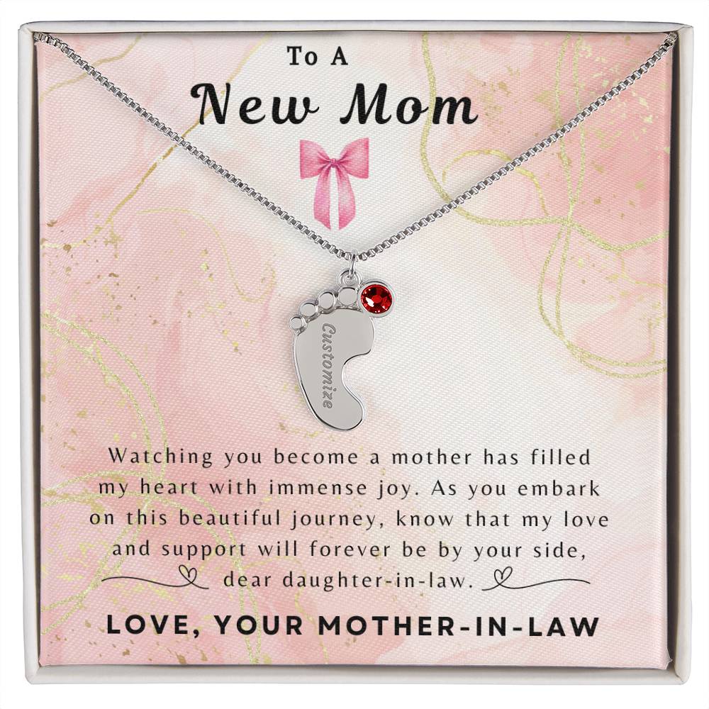 To a New Mom | Baby Feet Necklace with Birthstone