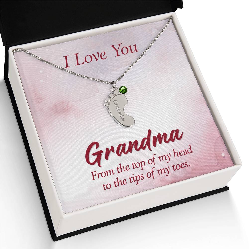 I love You Grandma | Baby Feet Necklace with Birthstone