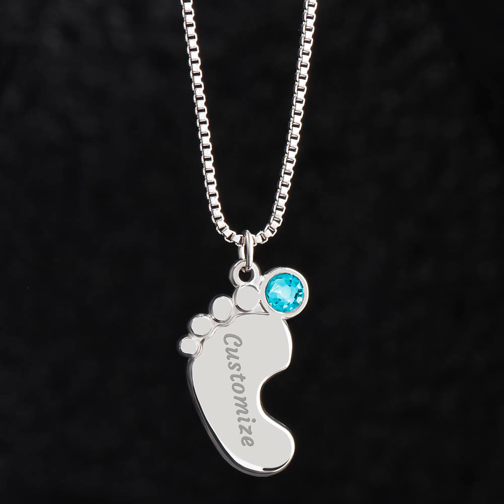 I love You Grandma | Baby Feet Necklace with Birthstone