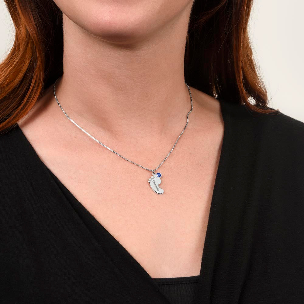 I love You Grandma | Baby Feet Necklace with Birthstone