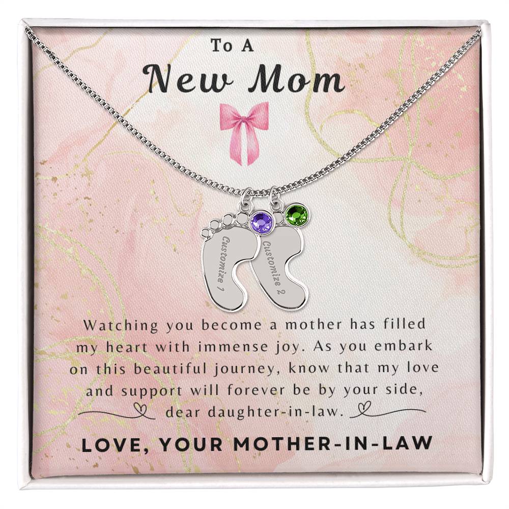 To a New Mom | Baby Feet Necklace with Birthstone