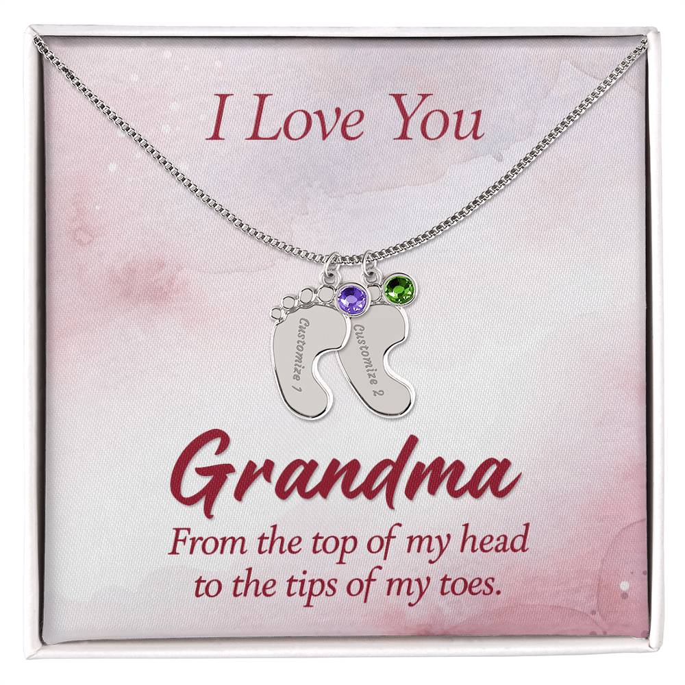 I love You Grandma | Baby Feet Necklace with Birthstone