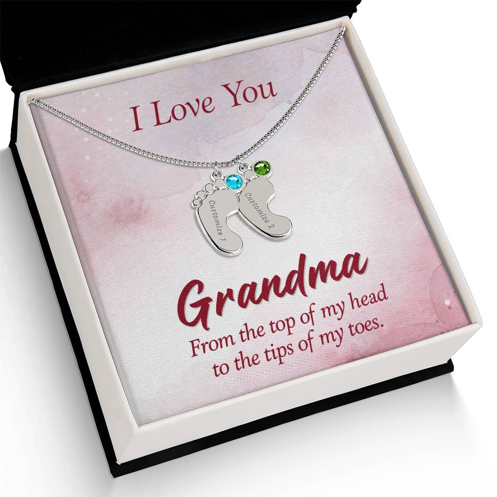 I love You Grandma | Baby Feet Necklace with Birthstone