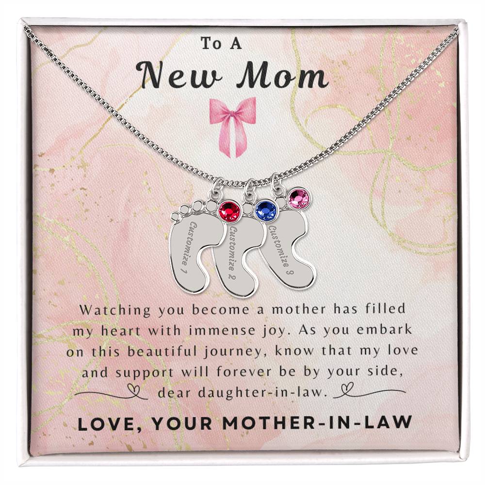 To a New Mom | Baby Feet Necklace with Birthstone