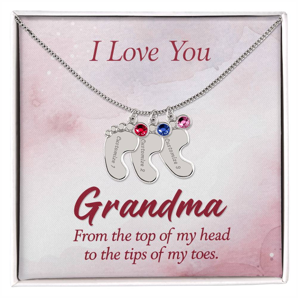 I love You Grandma | Baby Feet Necklace with Birthstone