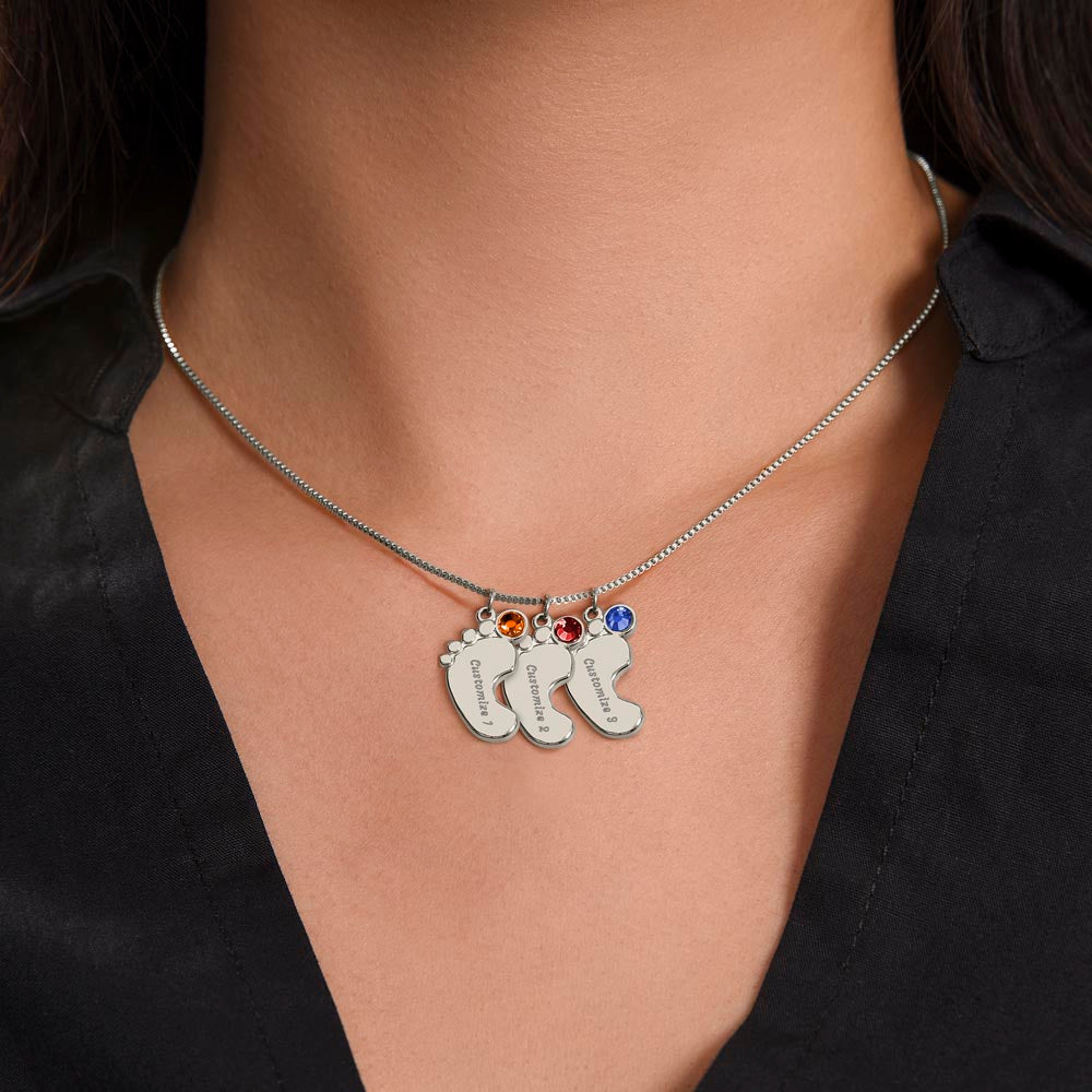 I love You Grandma | Baby Feet Necklace with Birthstone