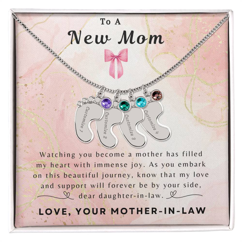 To a New Mom | Baby Feet Necklace with Birthstone