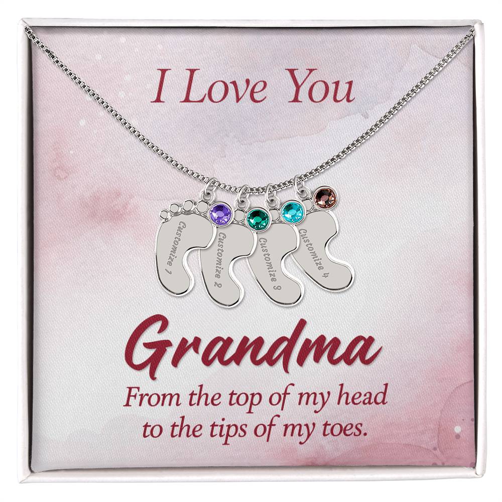 I love You Grandma | Baby Feet Necklace with Birthstone