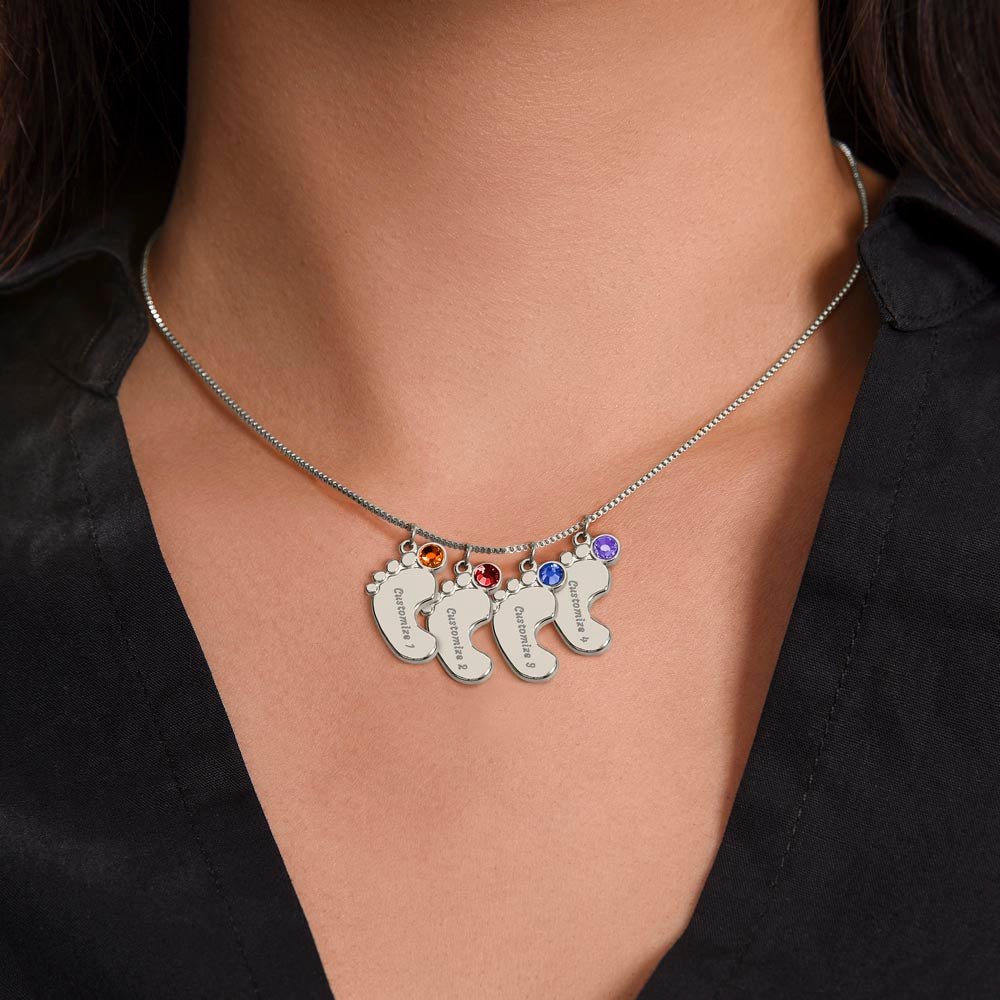 I love You Grandma | Baby Feet Necklace with Birthstone