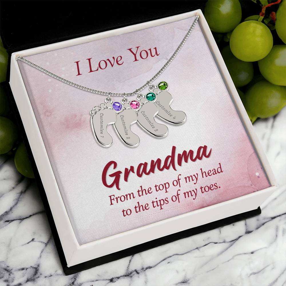 I love You Grandma | Baby Feet Necklace with Birthstone