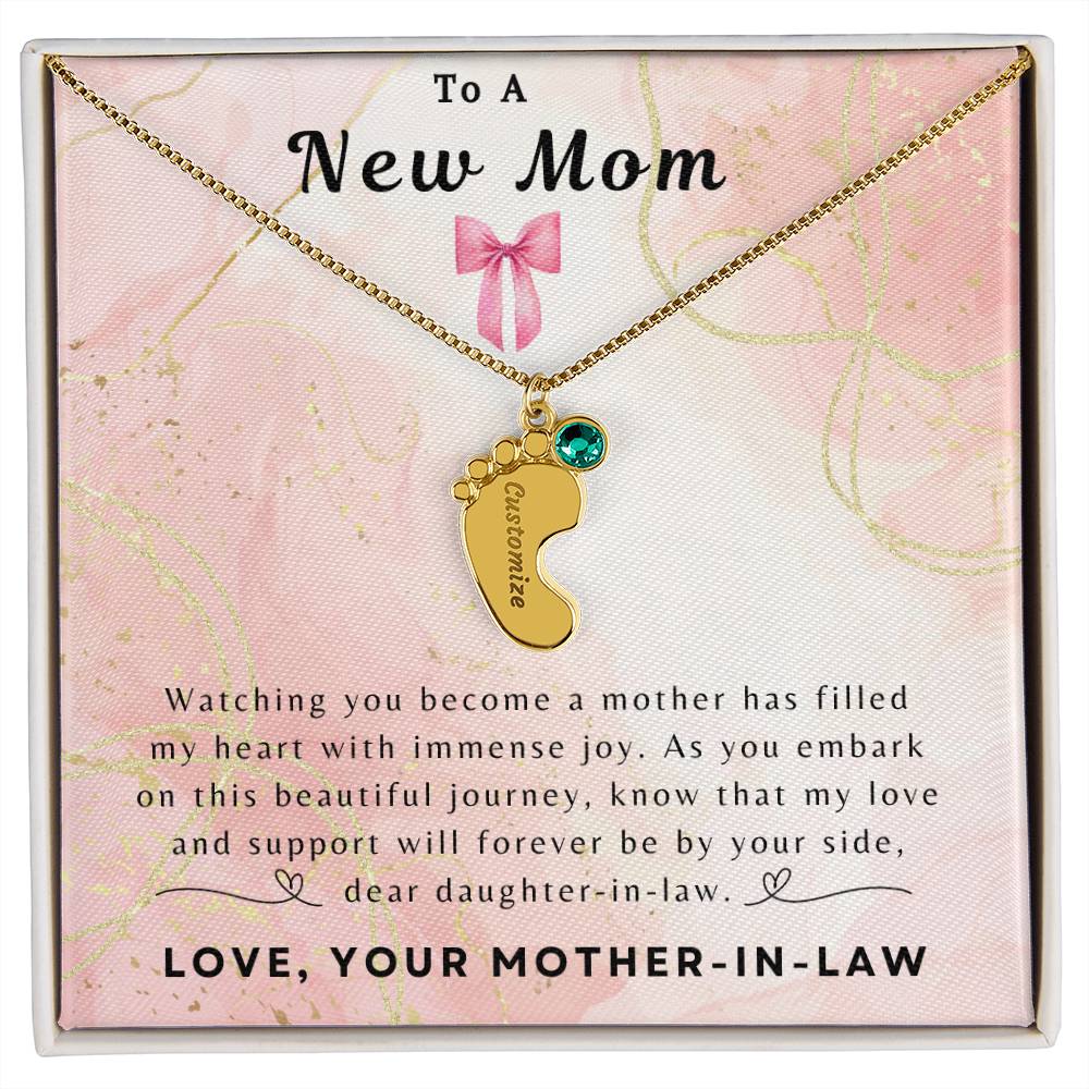 To a New Mom | Baby Feet Necklace with Birthstone