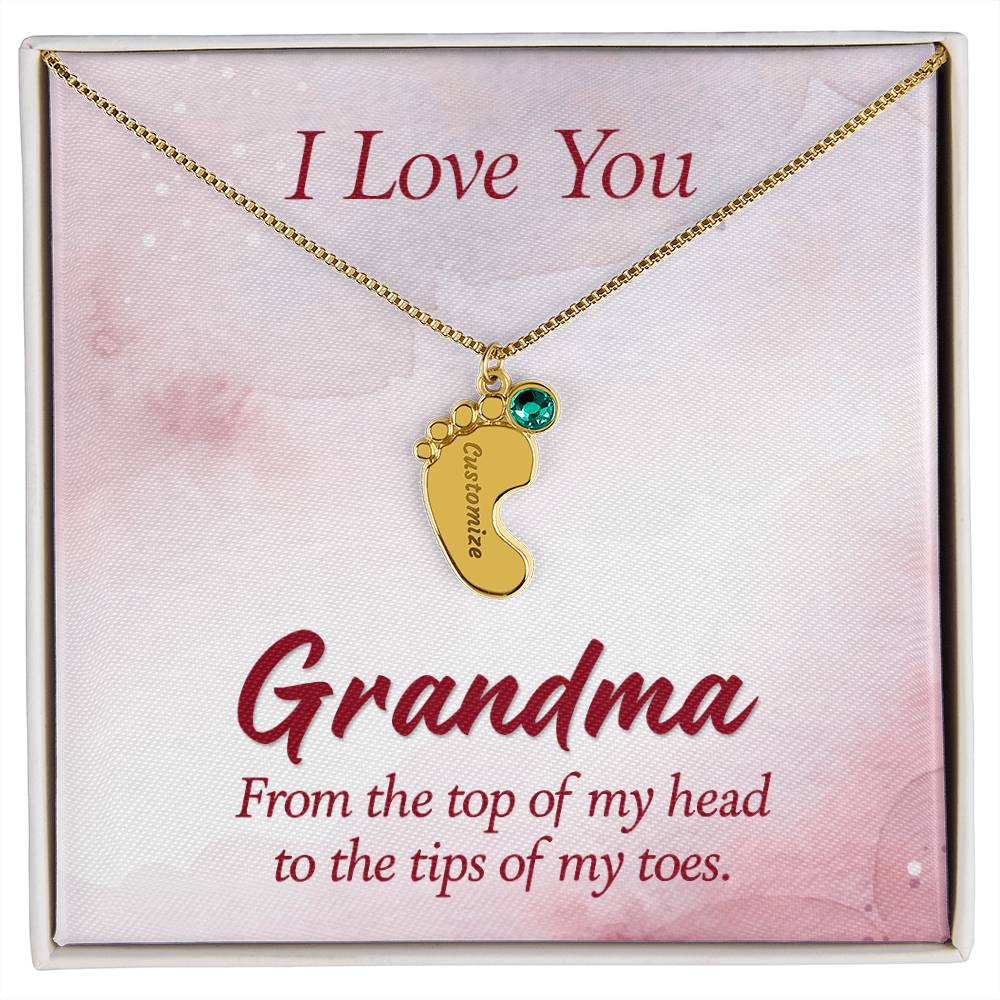 I love You Grandma | Baby Feet Necklace with Birthstone