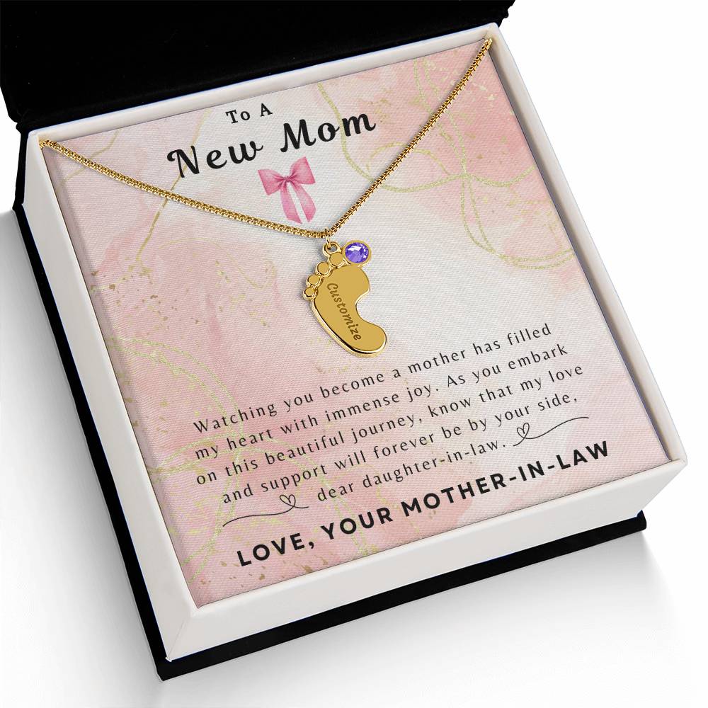 To a New Mom | Baby Feet Necklace with Birthstone