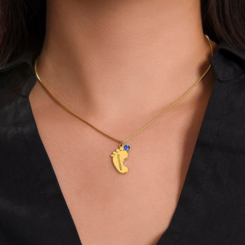 I love You Grandma | Baby Feet Necklace with Birthstone