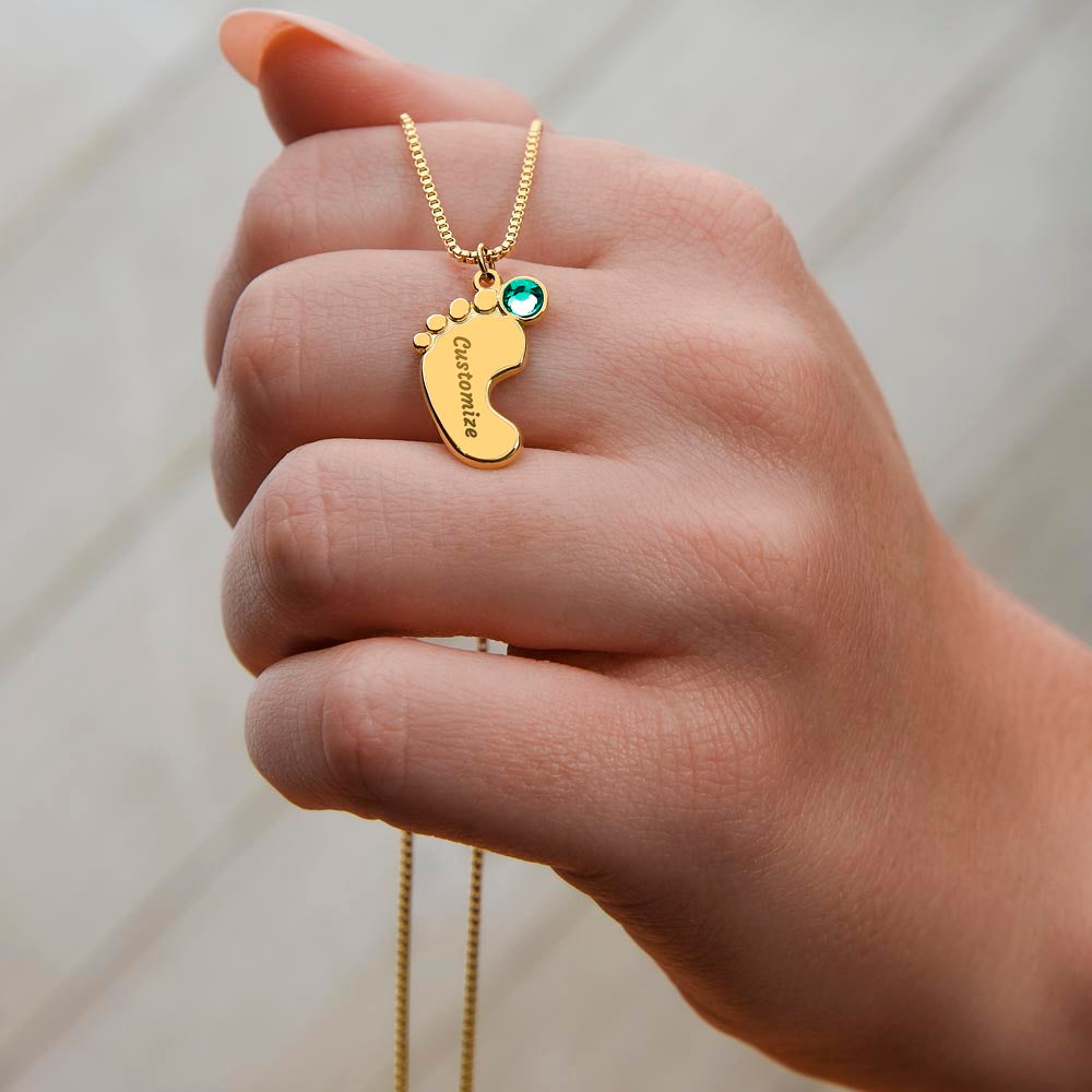 I love You Grandma | Baby Feet Necklace with Birthstone