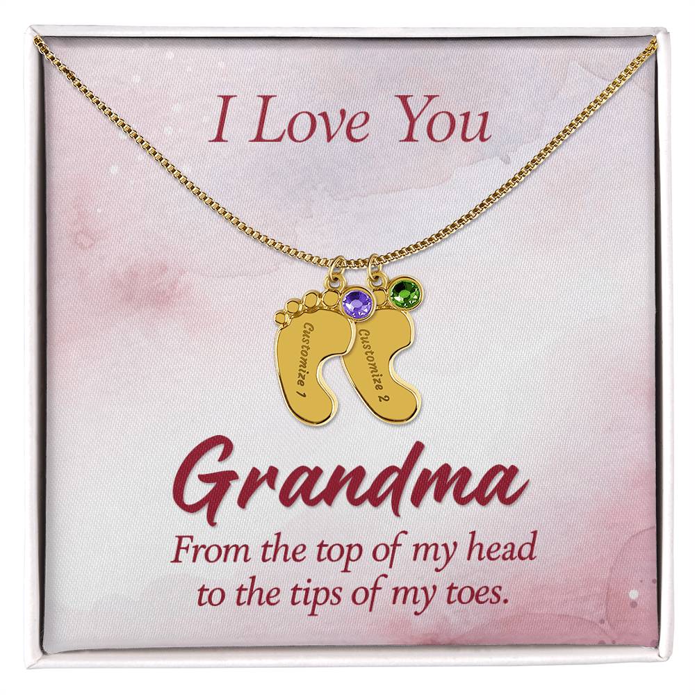 I love You Grandma | Baby Feet Necklace with Birthstone
