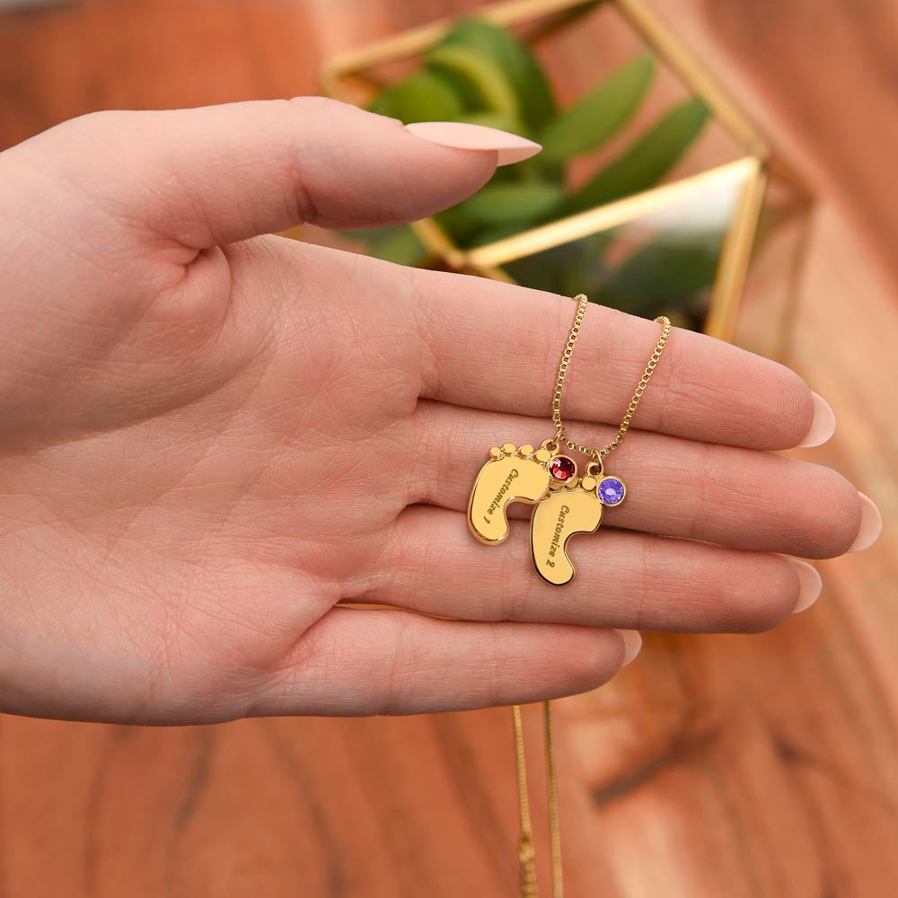 I love You Grandma | Baby Feet Necklace with Birthstone