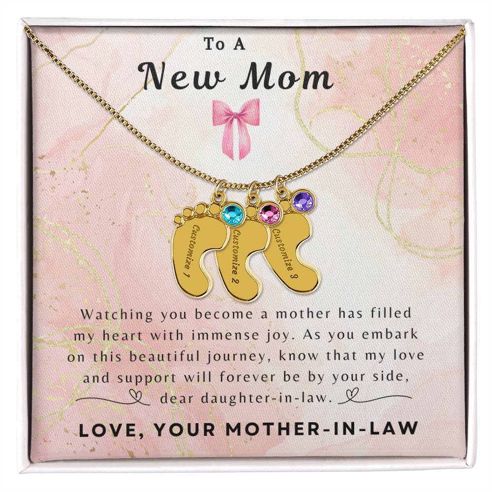 To a New Mom | Baby Feet Necklace with Birthstone