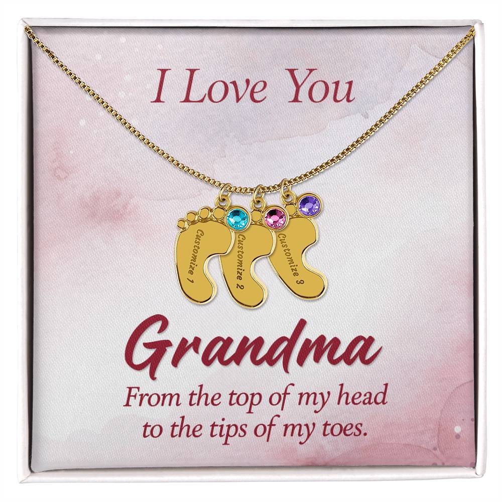 I love You Grandma | Baby Feet Necklace with Birthstone