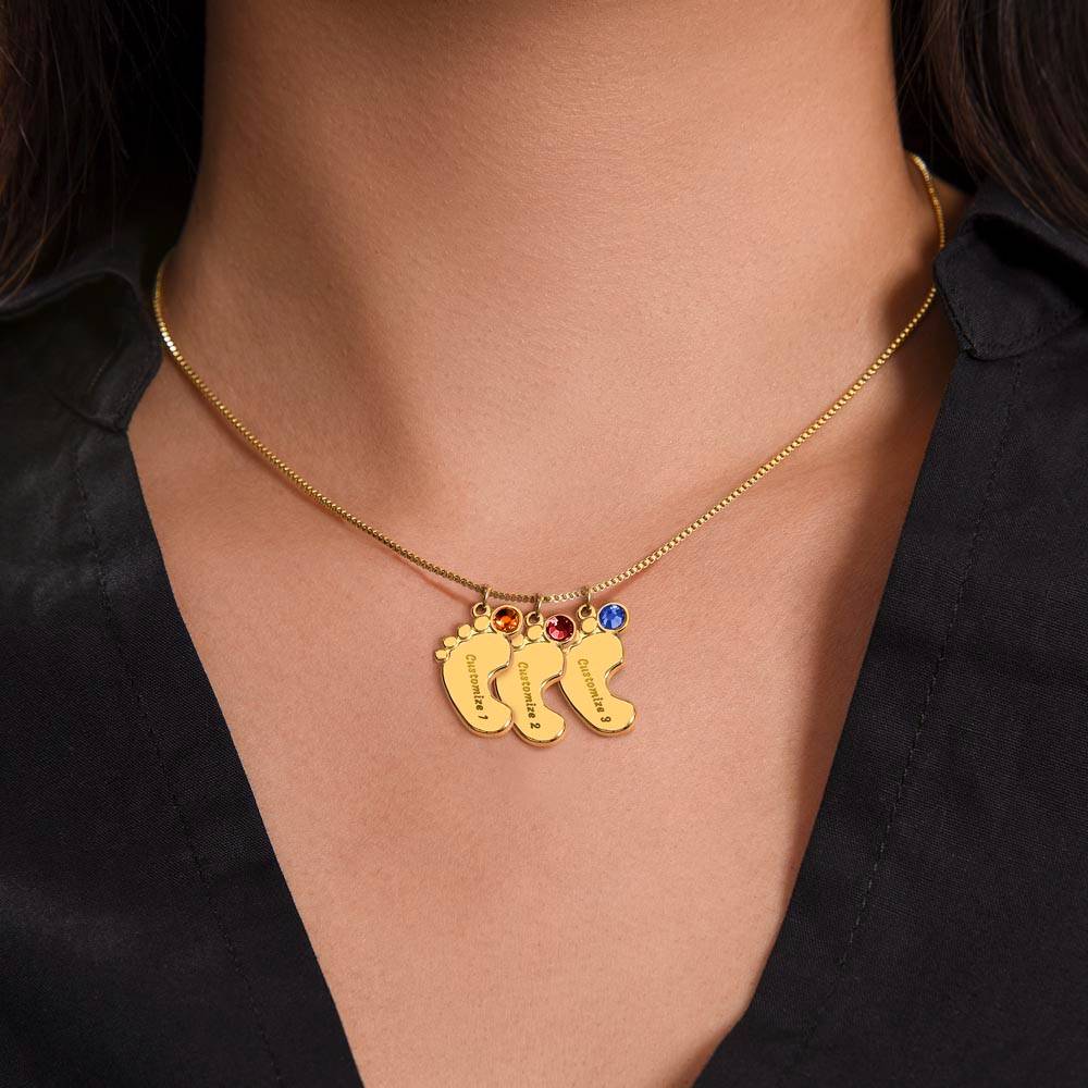 I love You Grandma | Baby Feet Necklace with Birthstone