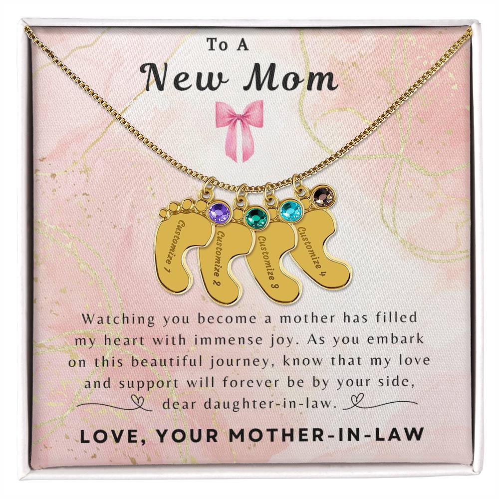 To a New Mom | Baby Feet Necklace with Birthstone
