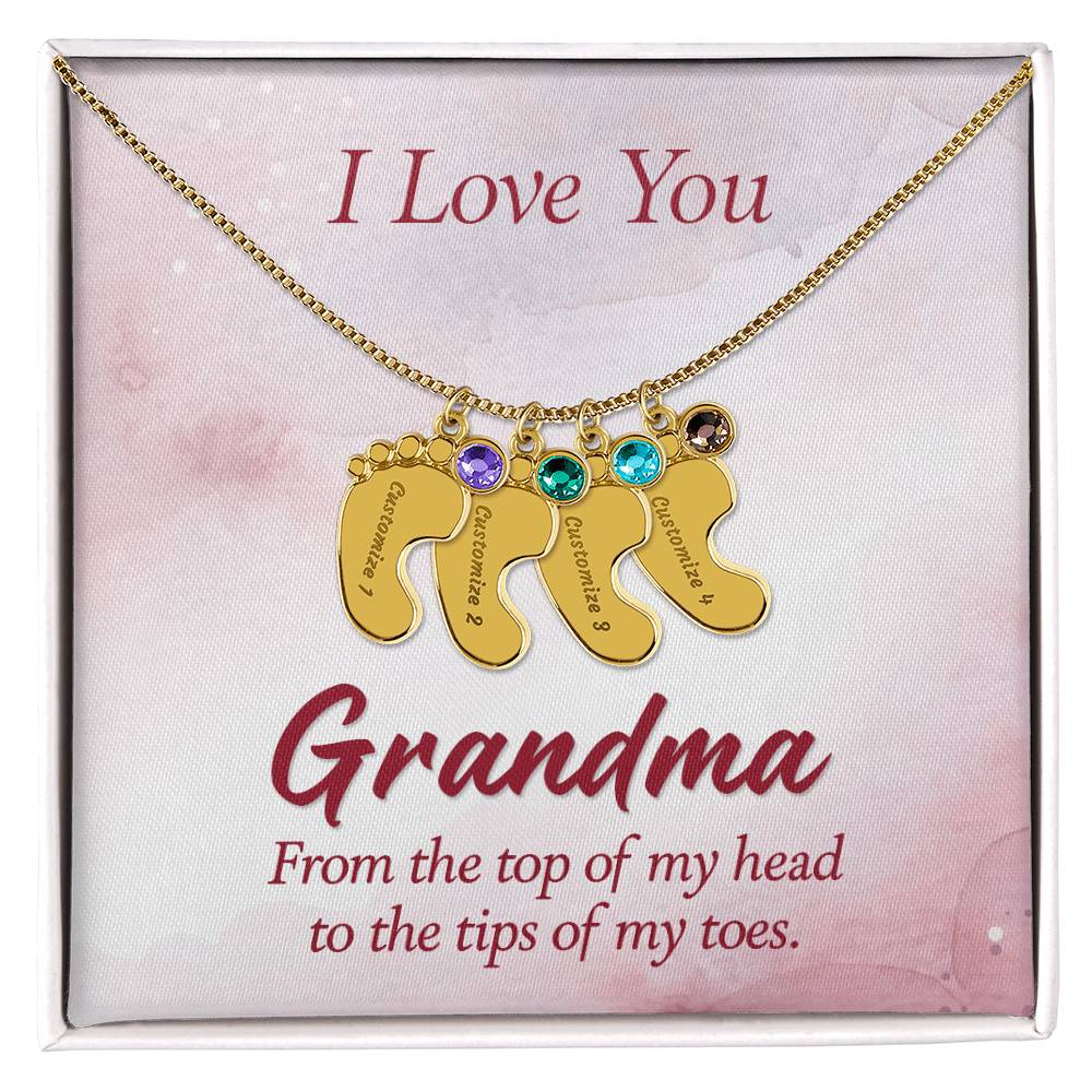 I love You Grandma | Baby Feet Necklace with Birthstone