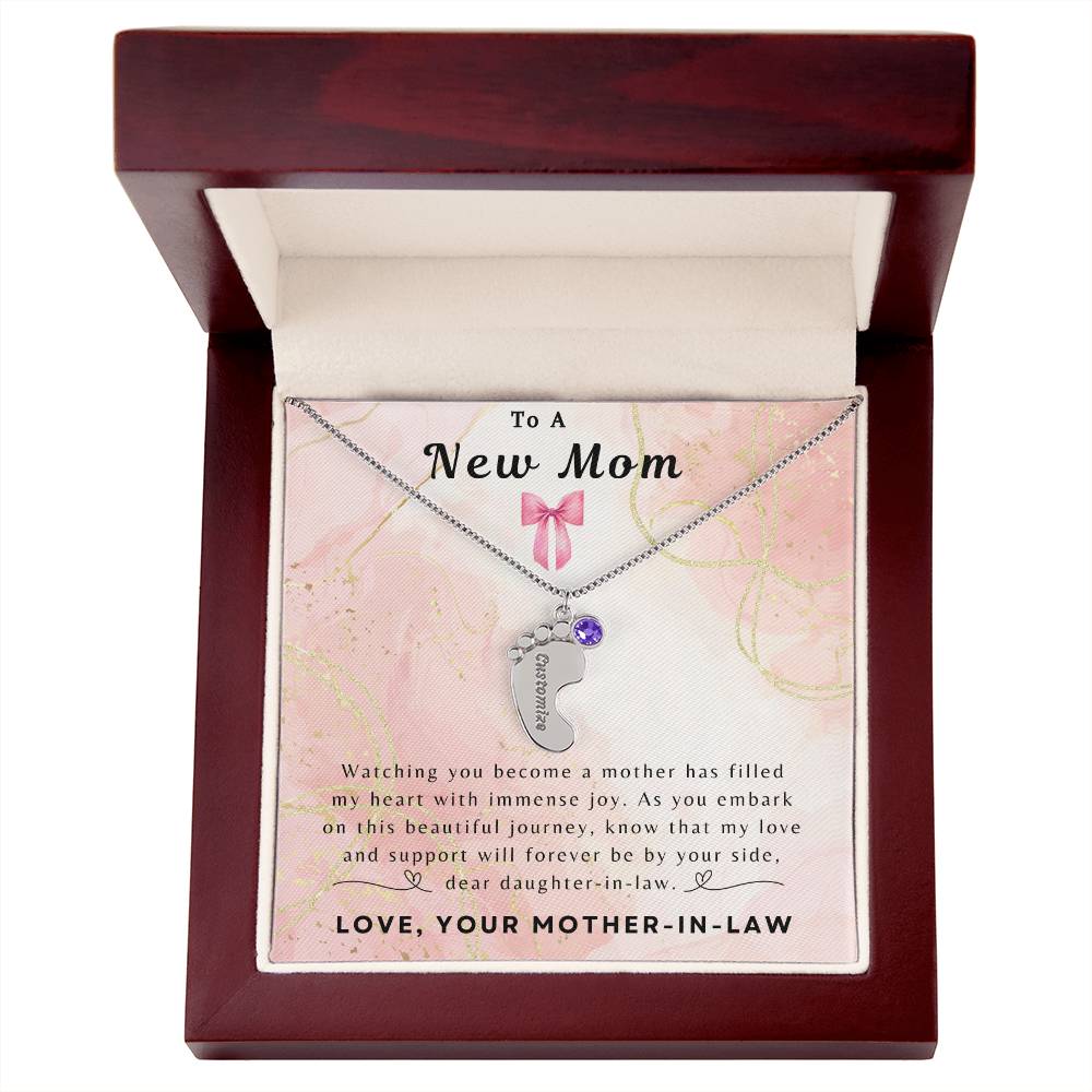 To a New Mom | Baby Feet Necklace with Birthstone