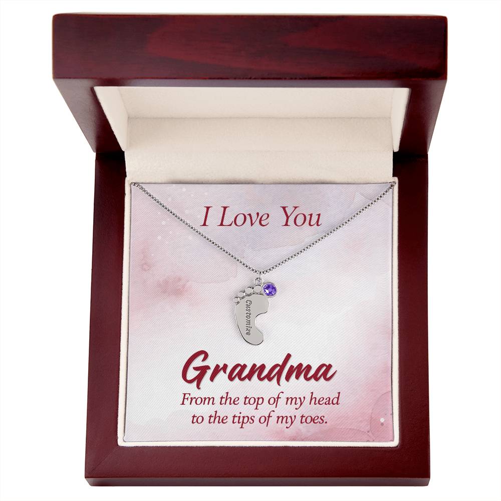 I love You Grandma | Baby Feet Necklace with Birthstone