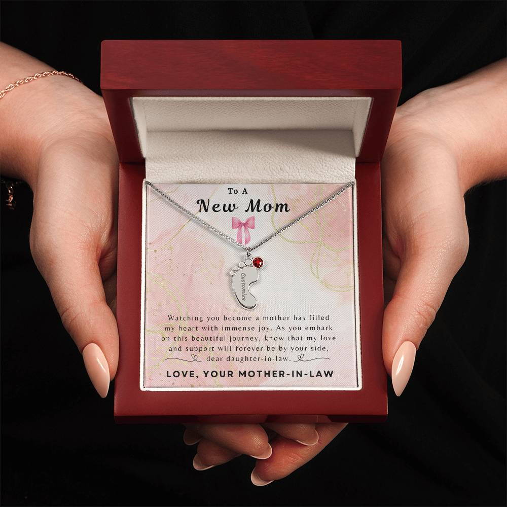 To a New Mom | Baby Feet Necklace with Birthstone