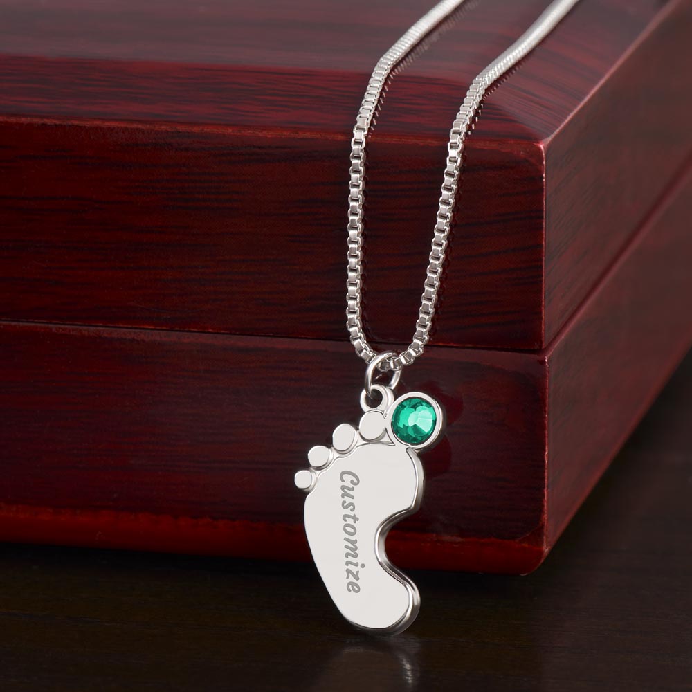 I love You Grandma | Baby Feet Necklace with Birthstone