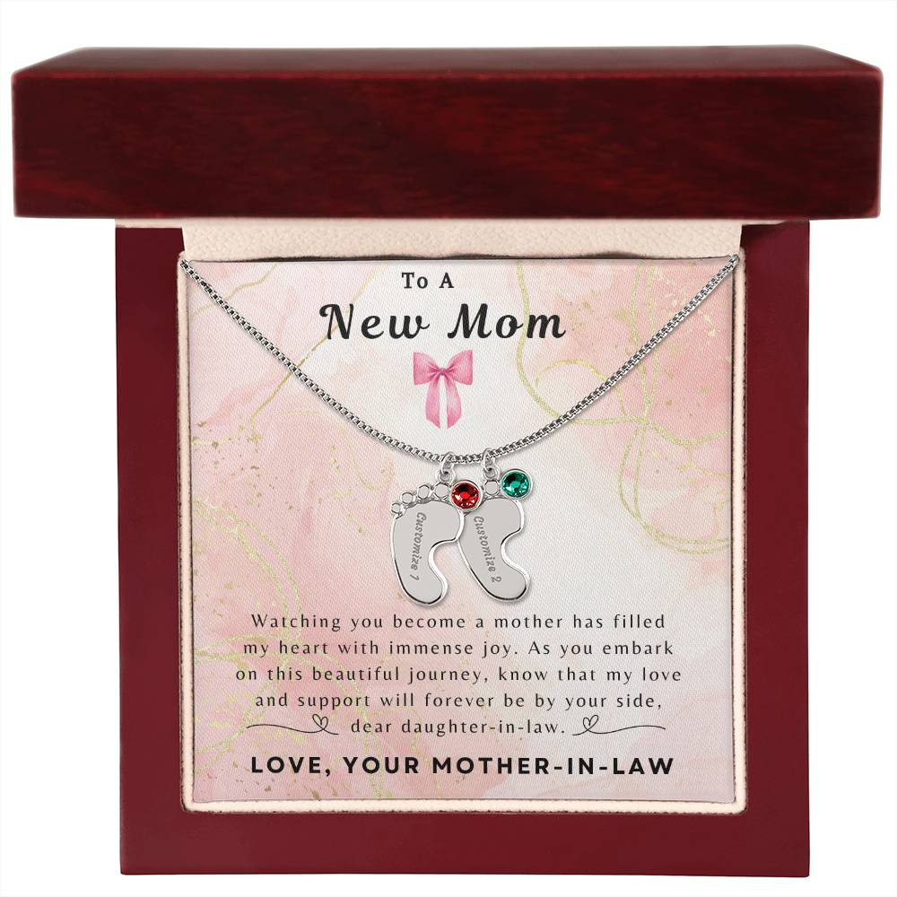 To a New Mom | Baby Feet Necklace with Birthstone