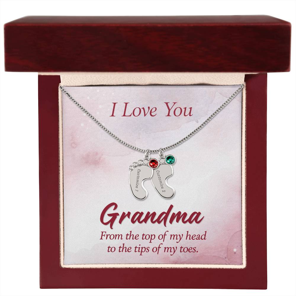 I love You Grandma | Baby Feet Necklace with Birthstone