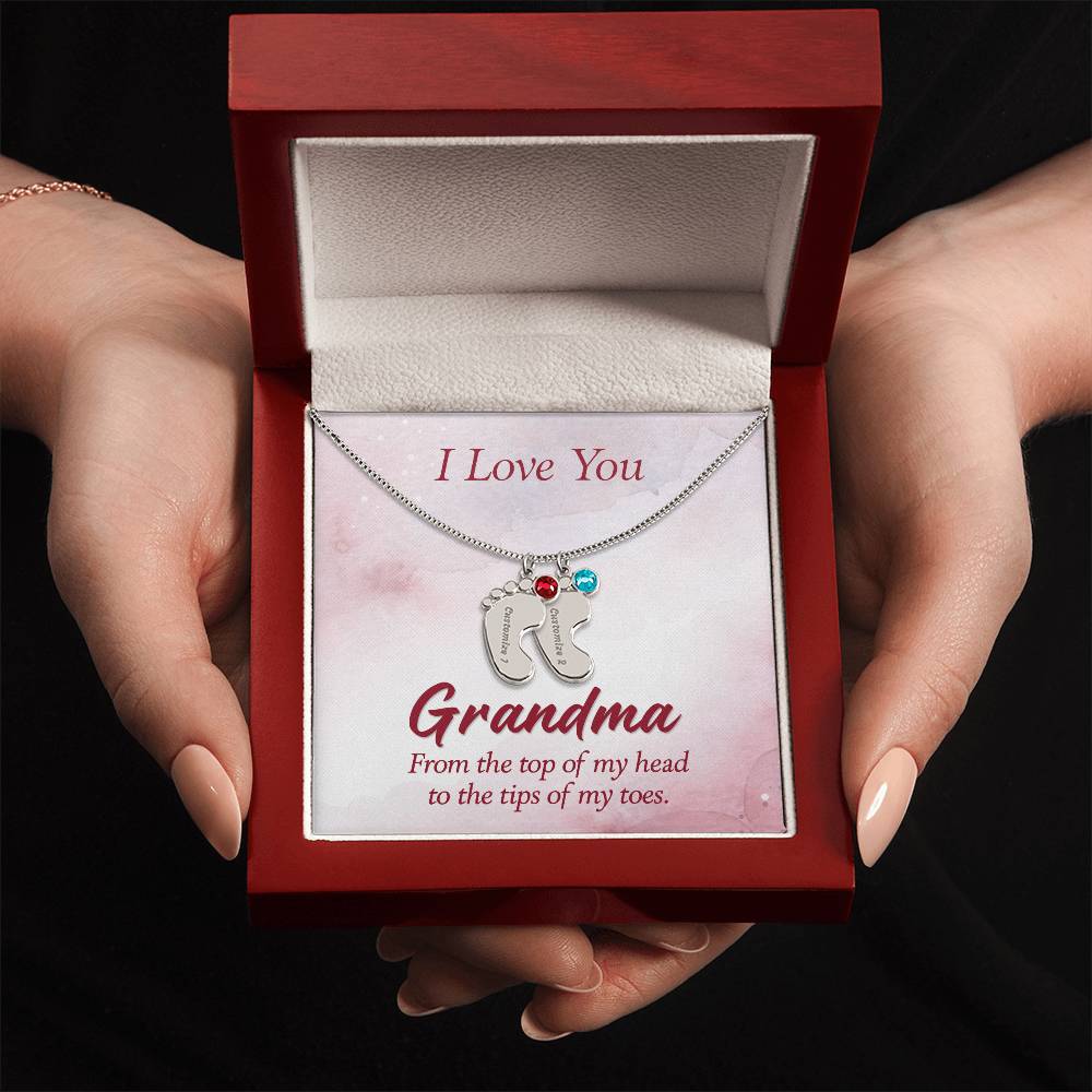 I love You Grandma | Baby Feet Necklace with Birthstone