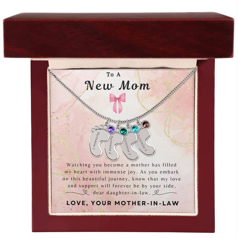 To a New Mom | Baby Feet Necklace with Birthstone