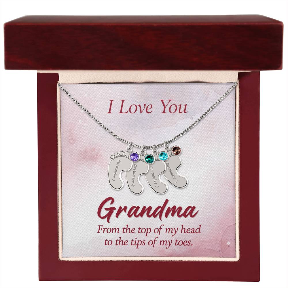 I love You Grandma | Baby Feet Necklace with Birthstone