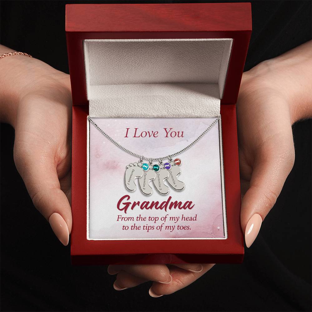 I love You Grandma | Baby Feet Necklace with Birthstone