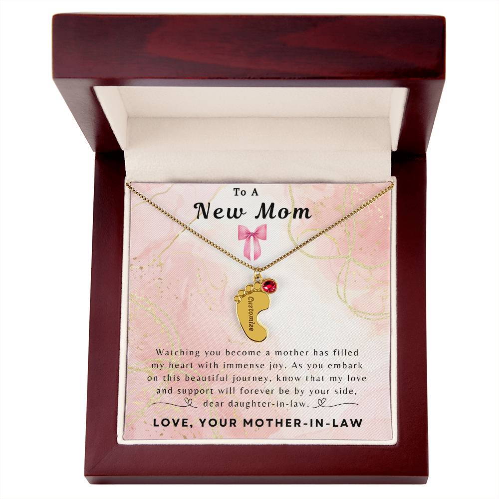 To a New Mom | Baby Feet Necklace with Birthstone