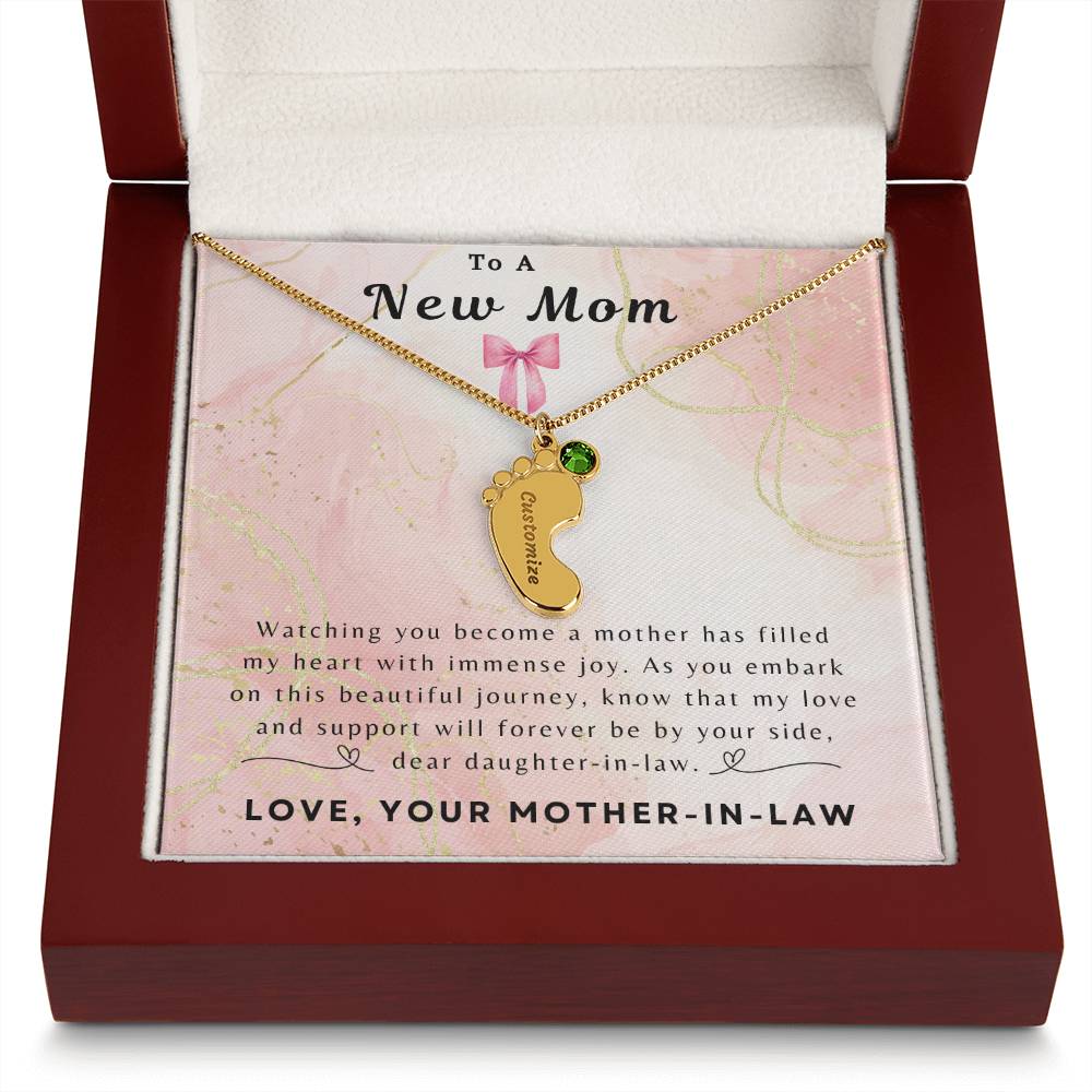 To a New Mom | Baby Feet Necklace with Birthstone