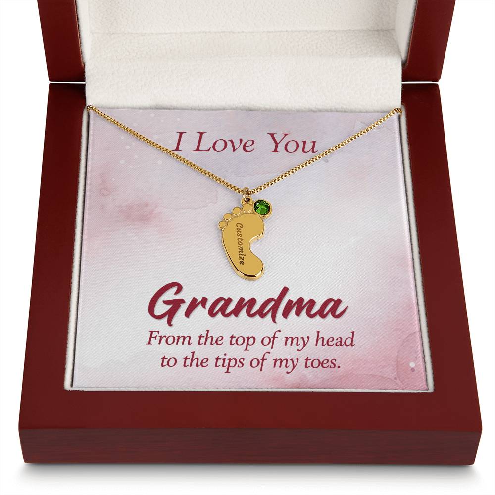 I love You Grandma | Baby Feet Necklace with Birthstone