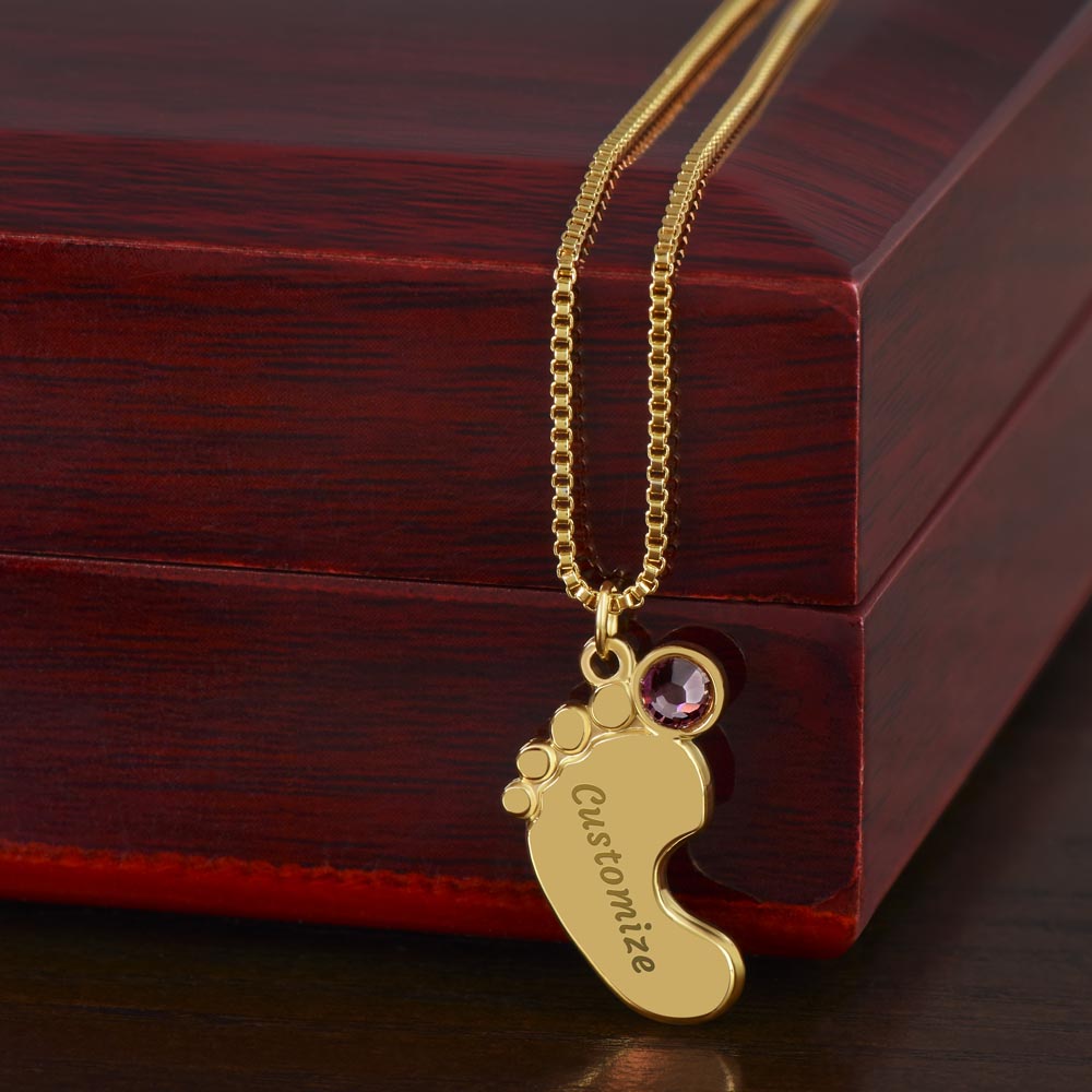 I love You Grandma | Baby Feet Necklace with Birthstone