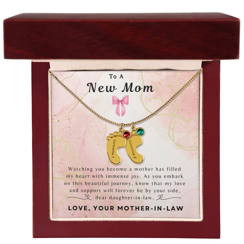 To a New Mom | Baby Feet Necklace with Birthstone