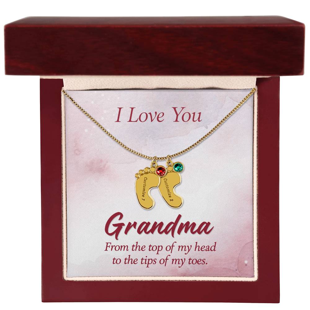 I love You Grandma | Baby Feet Necklace with Birthstone