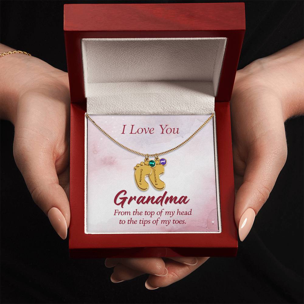 I love You Grandma | Baby Feet Necklace with Birthstone