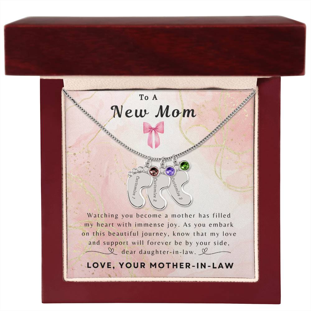 To a New Mom | Baby Feet Necklace with Birthstone