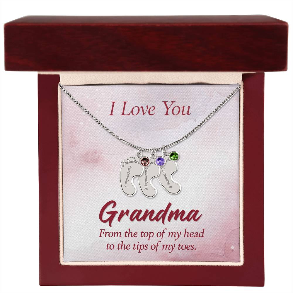 I love You Grandma | Baby Feet Necklace with Birthstone