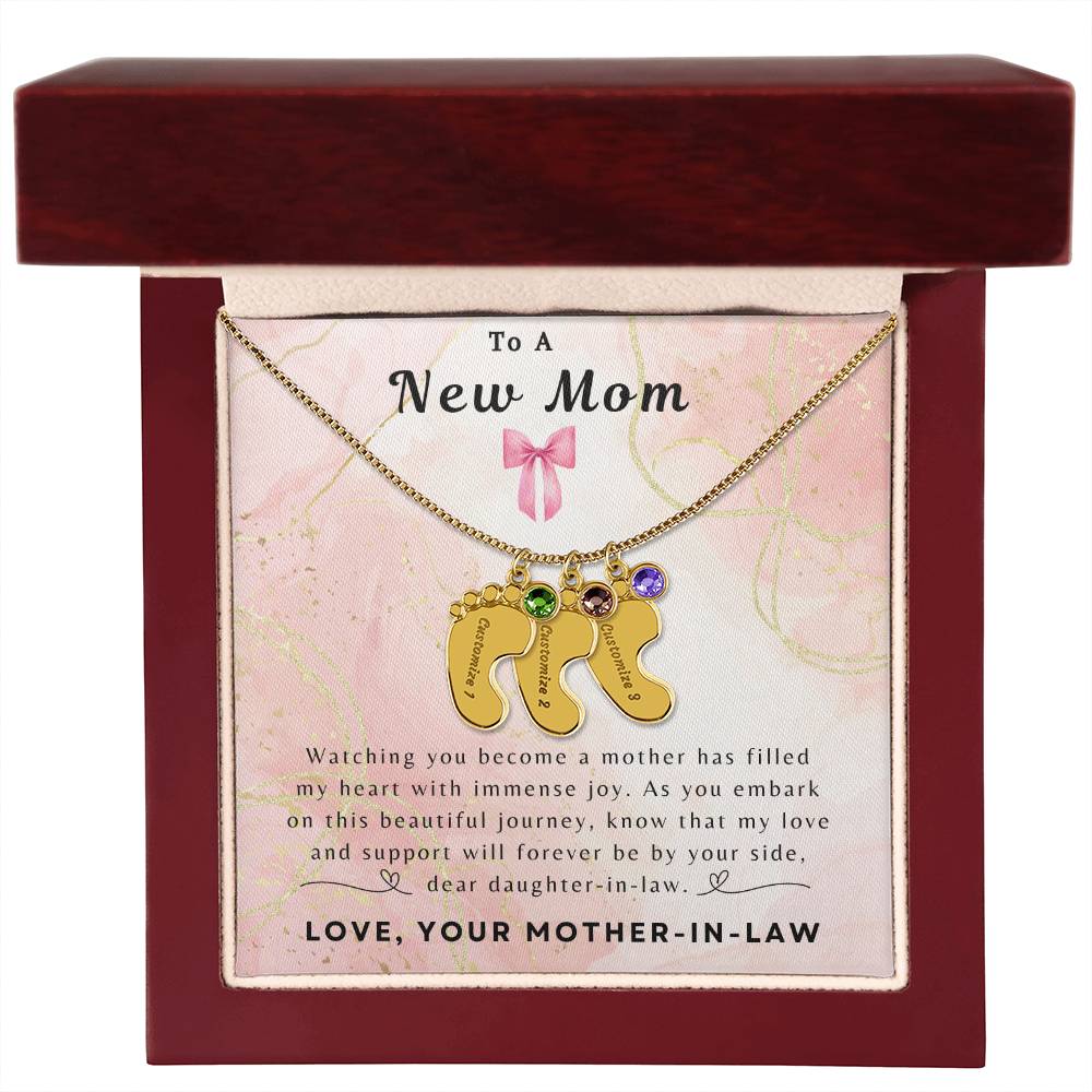 To a New Mom | Baby Feet Necklace with Birthstone