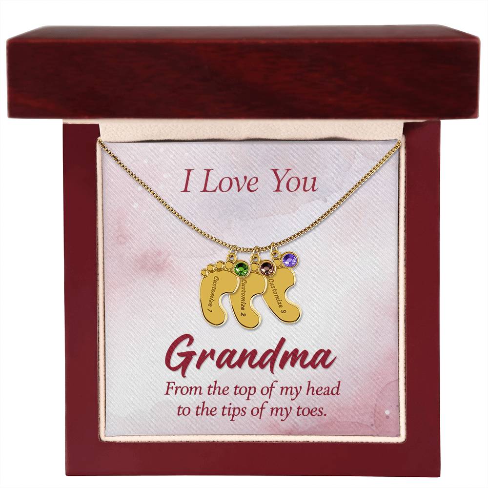 I love You Grandma | Baby Feet Necklace with Birthstone