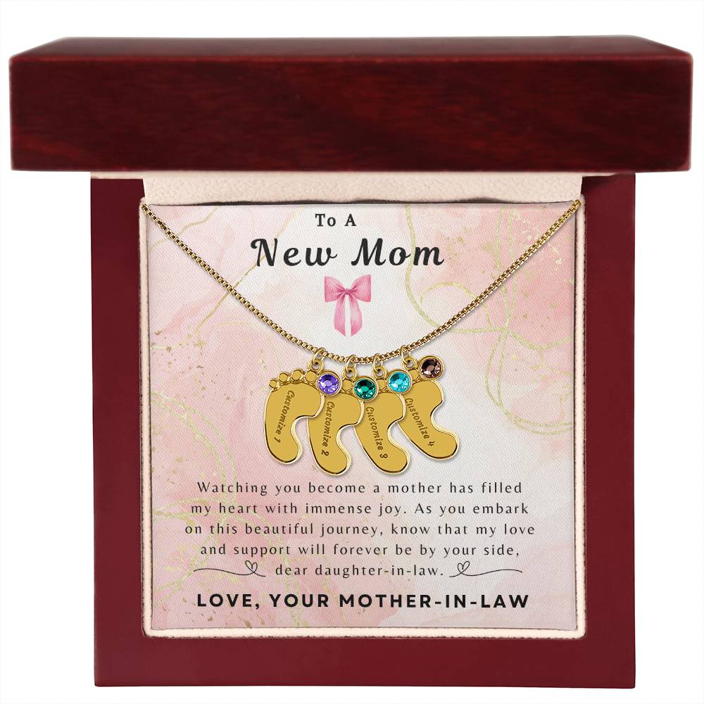 To a New Mom | Baby Feet Necklace with Birthstone
