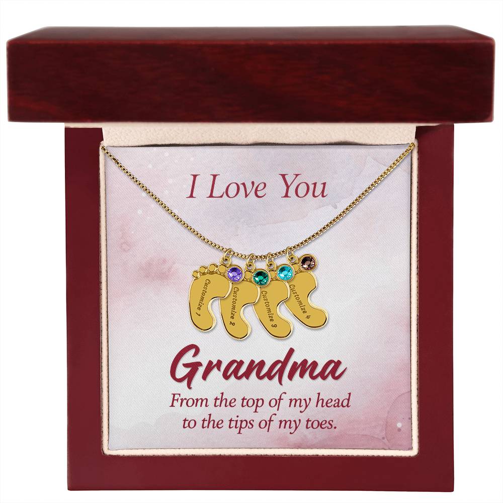 I love You Grandma | Baby Feet Necklace with Birthstone